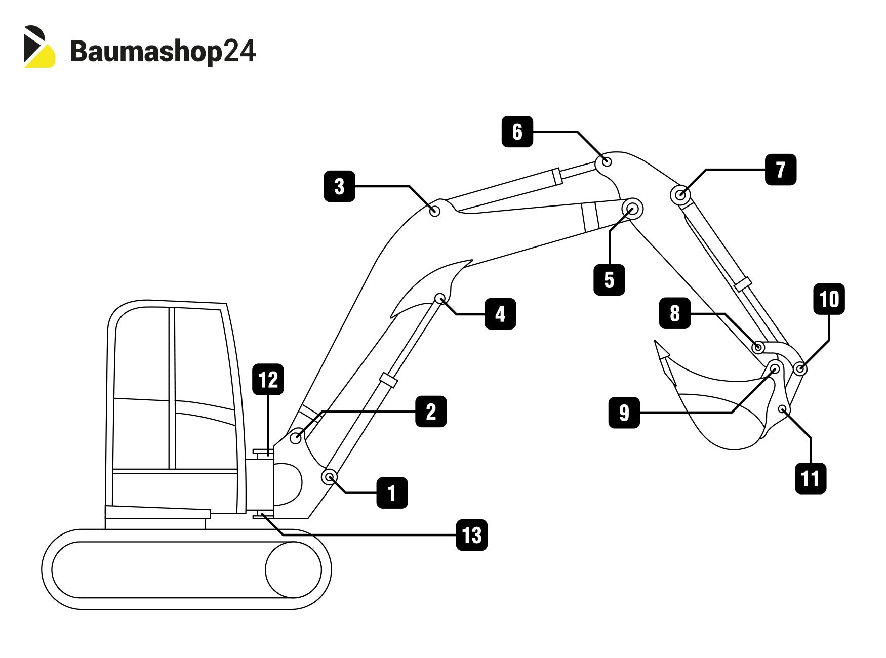 Original Takeuchi Bolzen-/Buchsensatz für kompletten Arm für TB250 Minibagger