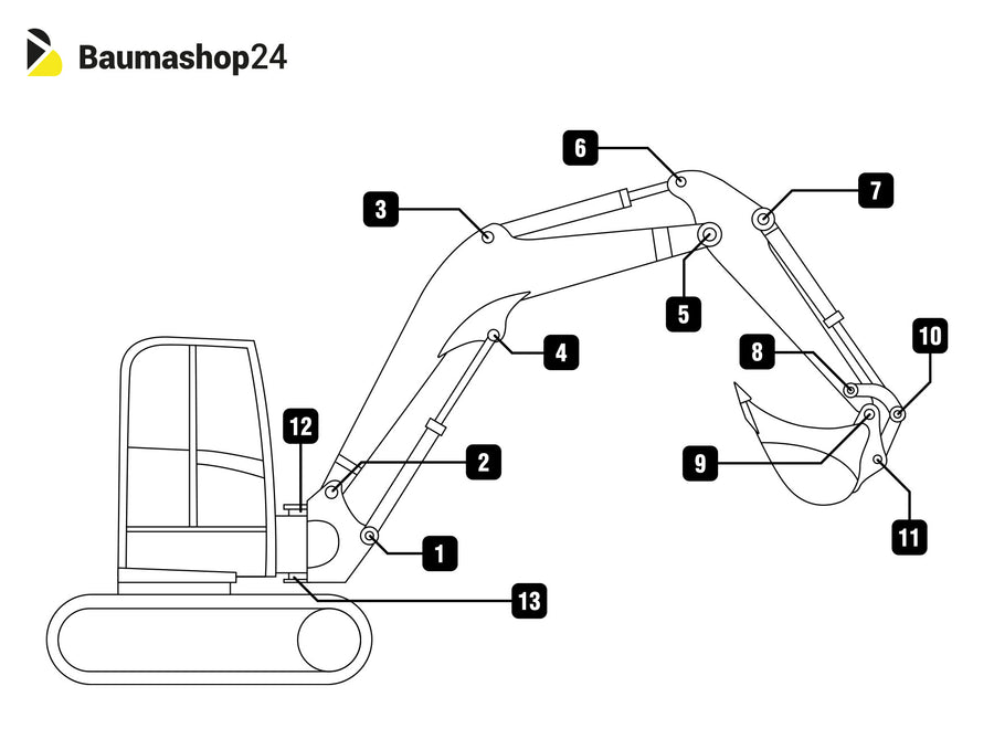 Original Takeuchi Bolzen-/Buchsensatz für kompletten Arm für TB250 Minibagger